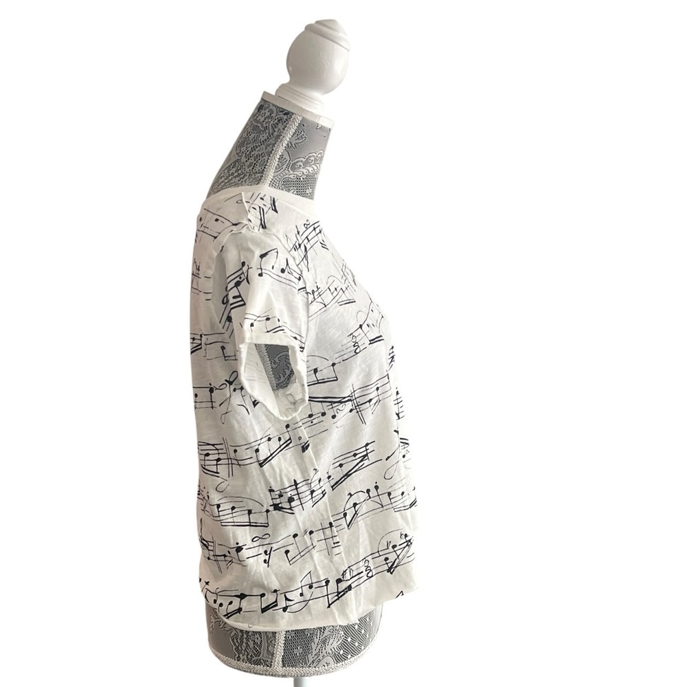 Maeve Anthropologie White Music Note Graphic Tee Artsy Cropped XS - Picture 3 of 6